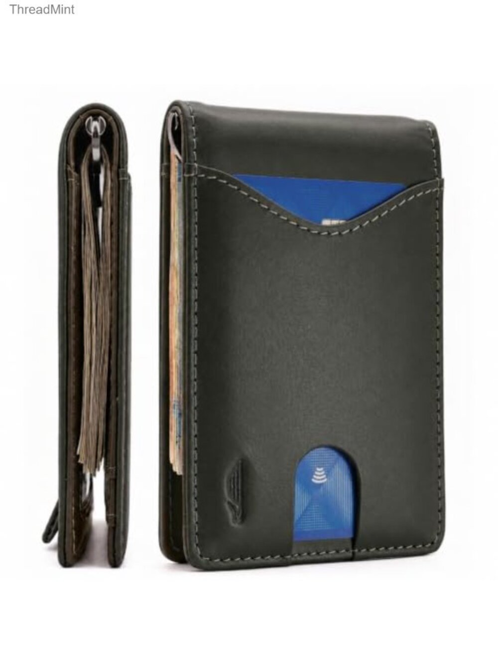 Slim Bifold Leather Wallet RFID Blocking Money Clip Full-Grain